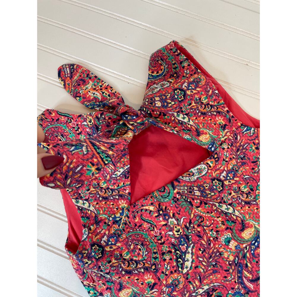 Talbots Bonaire Paisley Textured Sheath Dress Tie Open Back Sleeveless Size 4 - Picture 6 of 9